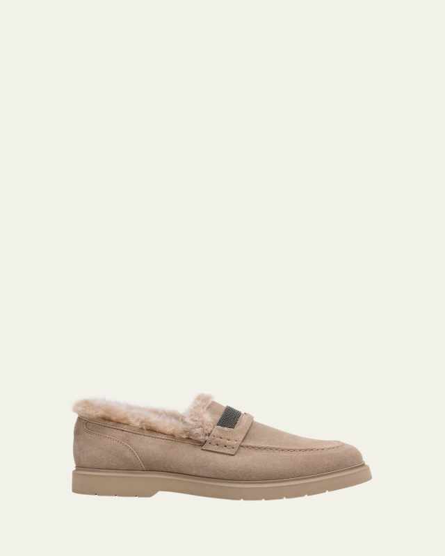 Suede Shearling Penny Loafers